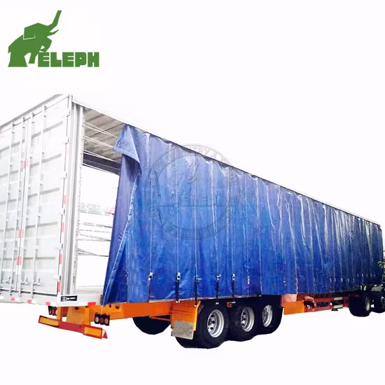 Полуприцеп-фургон с боковыми шторами для перевозки сухих насыпных грузов в форме контейнера с открытым кузовом и шторами